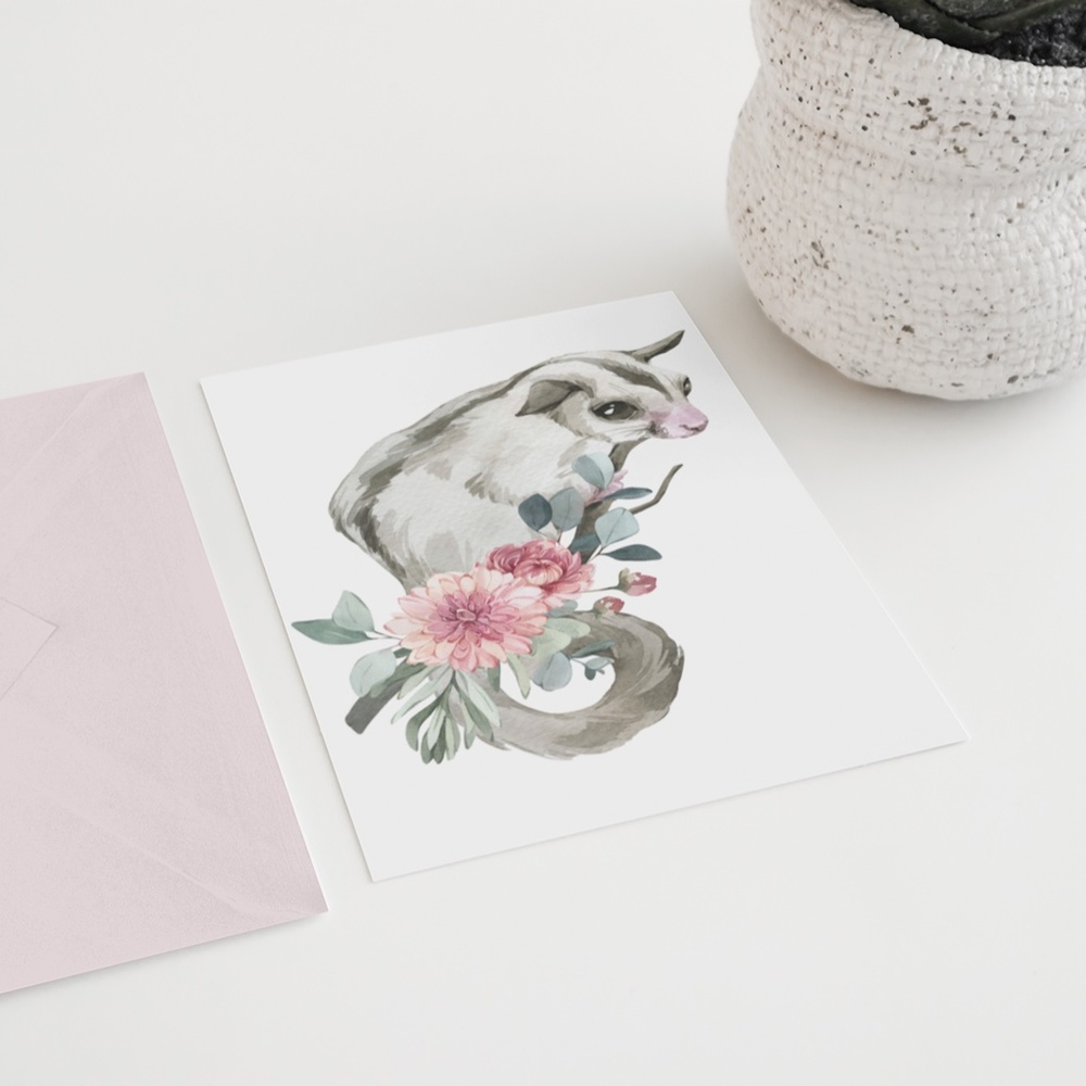 Watercolor Floral Sugar Glider Wall Art Print Poster Unframed - Picture 8 of 9
